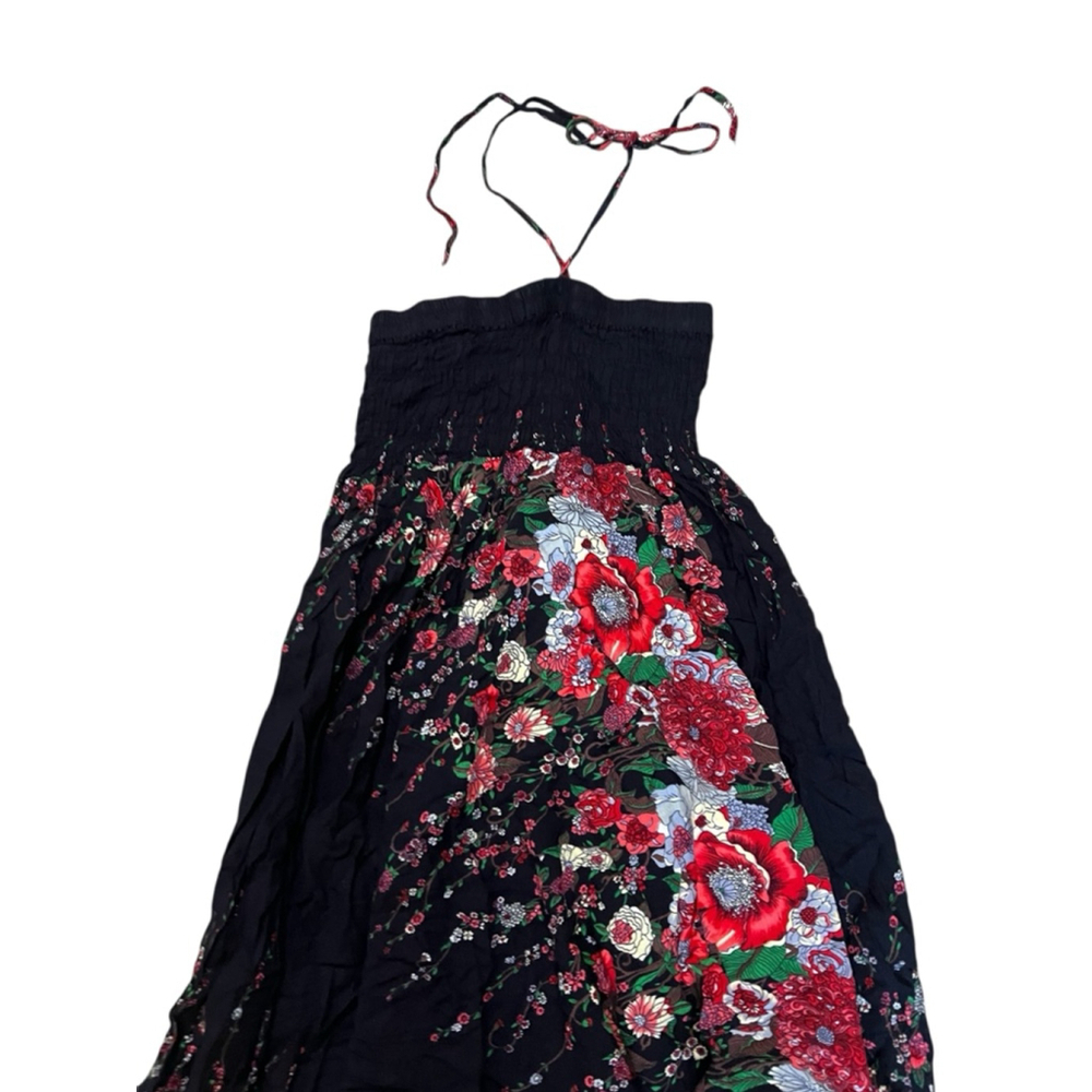 Women's Unbranded Floral Kerchief Dress S/M Black Red Halter or Strapless - Picture 2 of 8